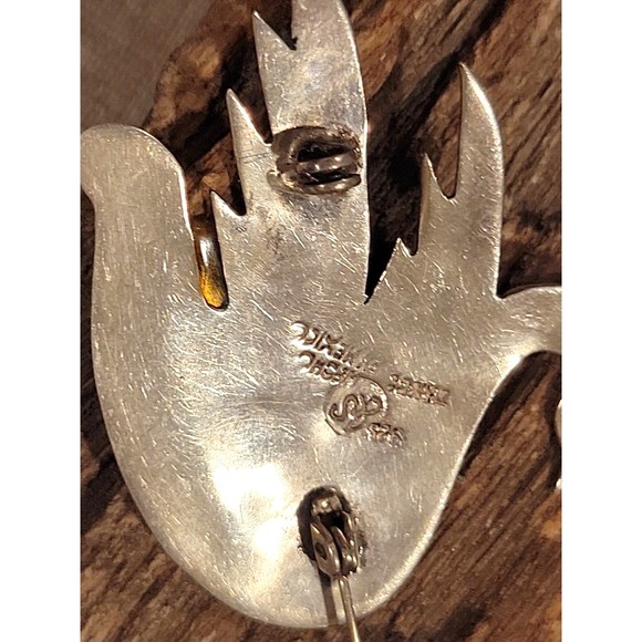 Vintage 925 Sterling Silver Inlay Swan Brooch Artist Signed JS Taxco Mexico MCM - Picture 5 of 8